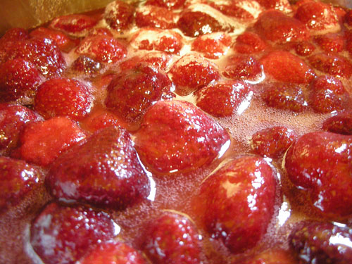 Simmering strawberries