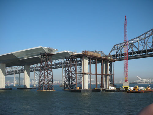 Where the causeway transitions to the suspension bridge