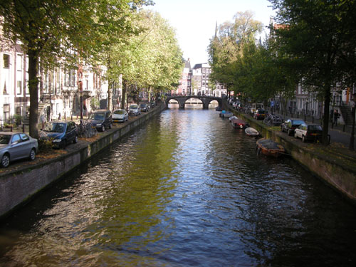 On a bridge over a canal