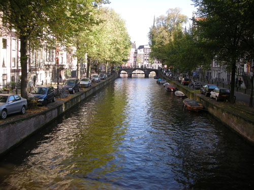 On a bridge over a canal