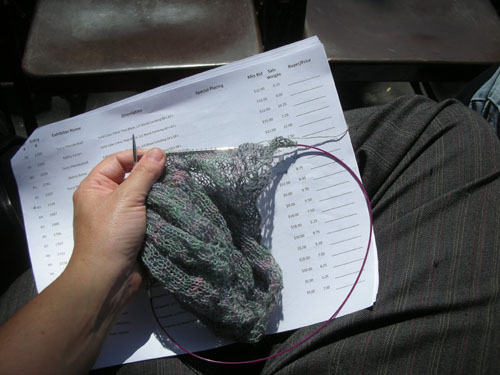 Knitting while the auction goes along