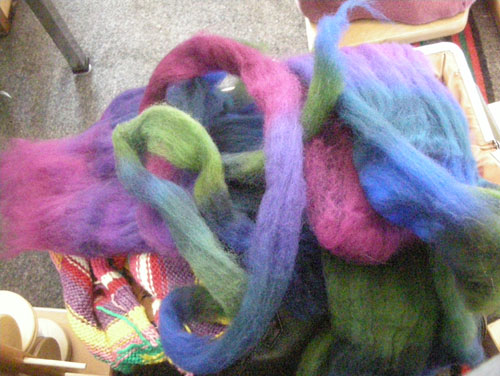 Dyed top, stripped down for spinning